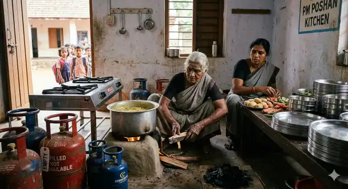 lpg shortage mid day meal firewood cooking india